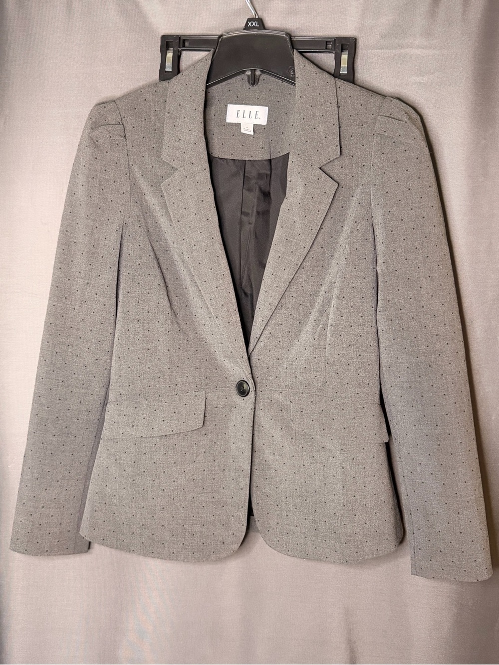 ELLE Light Gray Single-Button Blazer with Subtle Dot Pattern